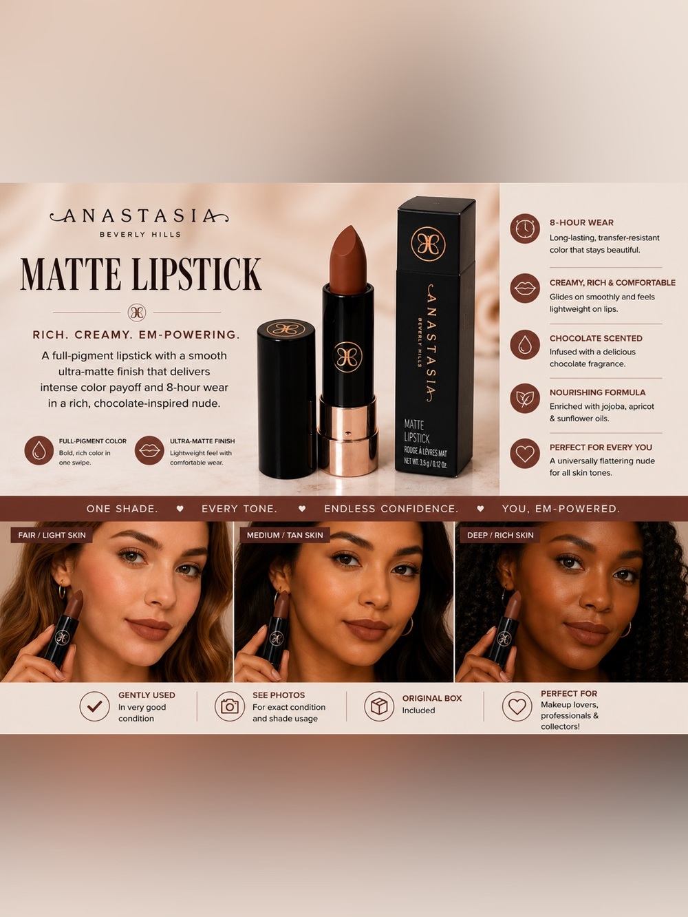 Anastasia Beverly Hills Matte Lipstick — Warm Chestnut Brown